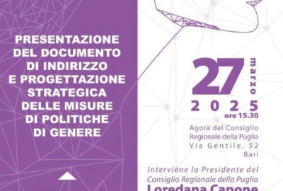 Presentato il documento di indirizzo e progettazione strategica delle misure di politiche di genere della Regione Puglia
